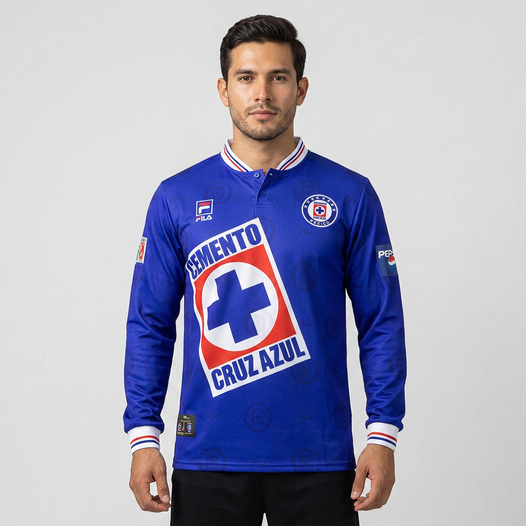 Camisa Cruz Azul Home Retrô 1998 Manga Longa - Torcedor Masculino