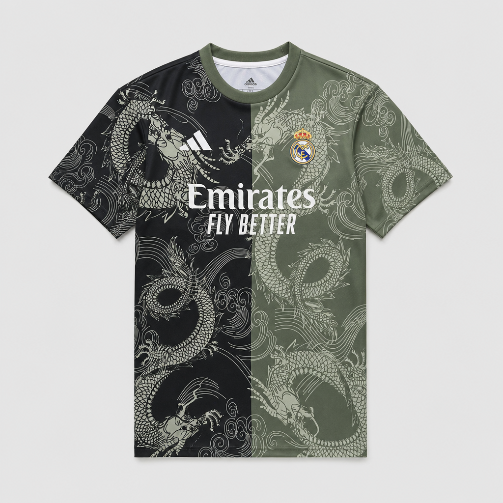 Camisa Real Madrid Dragão Preta e Verde Edição Especial 2026/27 - Torcedor Masculino