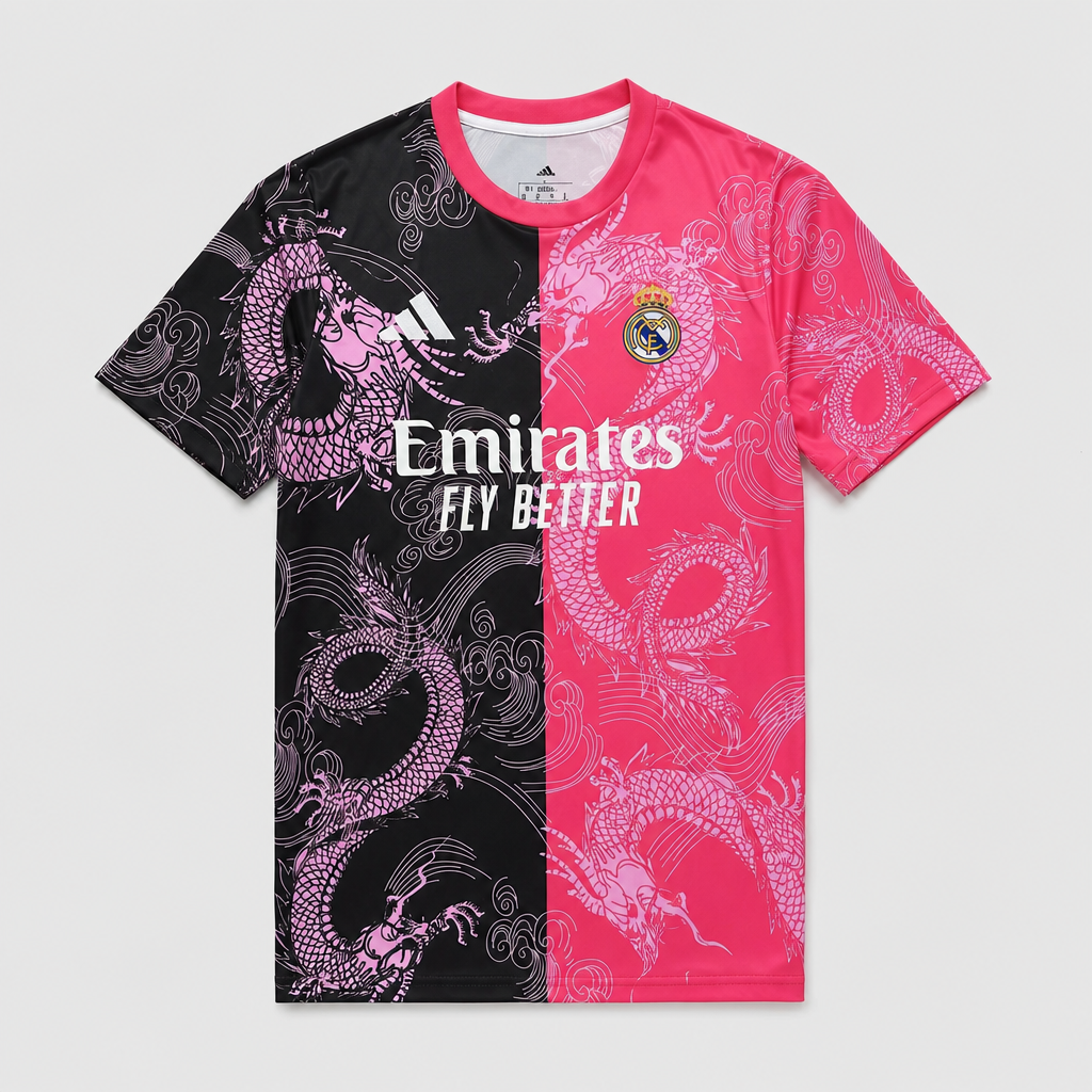 Camisa Real Madrid Dragão Rosa e Preta Edição Especial 2026/27 - Torcedor Masculino