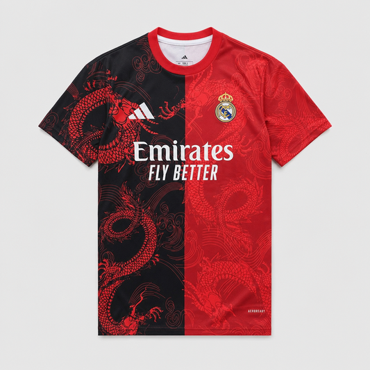 Camisa Real Madrid Dragão Vermelha e Preta Edição Especial 2026/27 - Torcedor Masculino