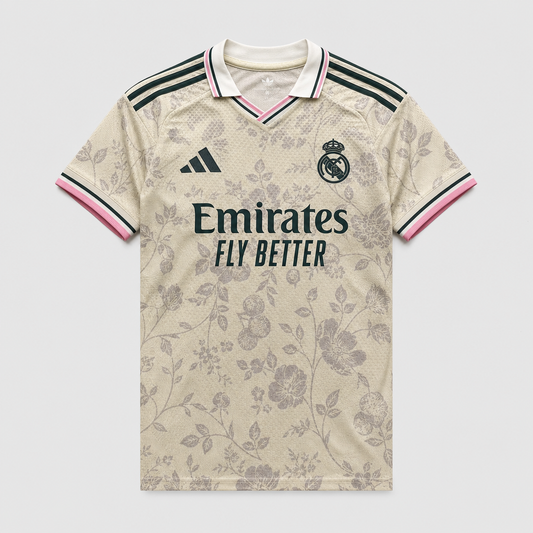 Camisa Real Madrid Floral Bege Edição Especial 2026/27 - Jogador Masculino
